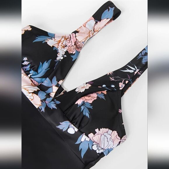 CUPSHE One Piece Swimsuit Backless V Neck Wide Straps Back Hook Floral Size L - Picture 5 of 11